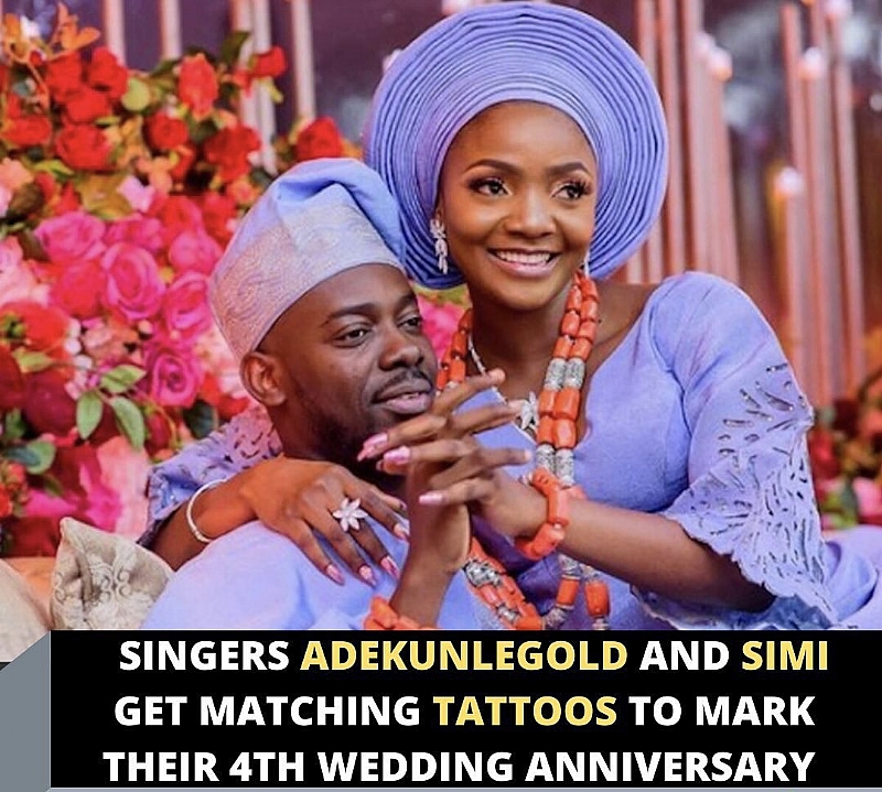 Adekunle Gold And Simi Get Matching Tattoos For Their 4th Wedding Anniversary 