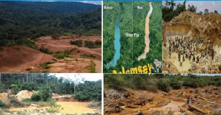 Illustration Of How Galamsey Has Damaged The Water Bodies, Forests And Soils In Ghana | Photo Credit: Springer Nature Link
