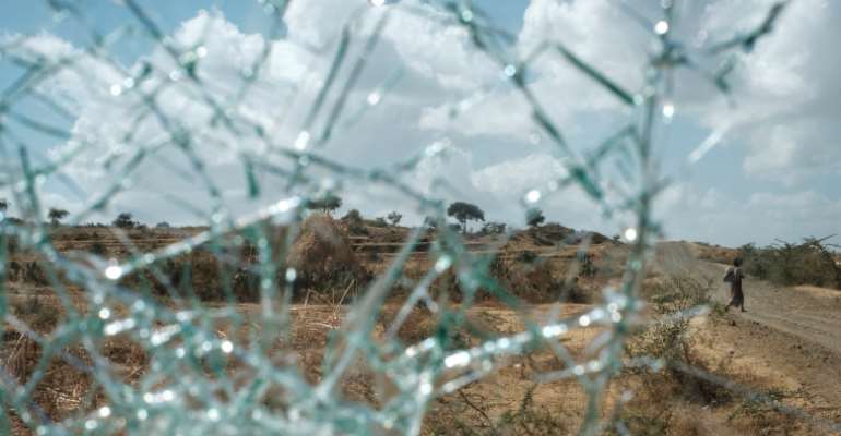 A truck's broken windshield if seen near Alamata, Ethiopia, on December 10, 2020. Journalist Dawit Kebede Araya was recently killed in Mekelle. (AFP/Eduardo Soteras)