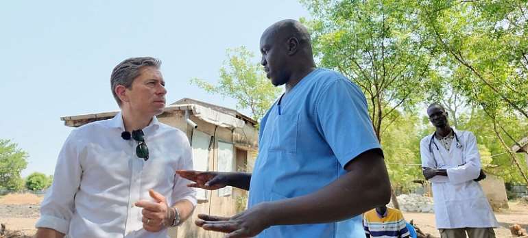 UNOCHA: Emergency Relief Coordinator Tom Fletcher (left) at the Akobo County Hospital in Jonglei state in South Sudan