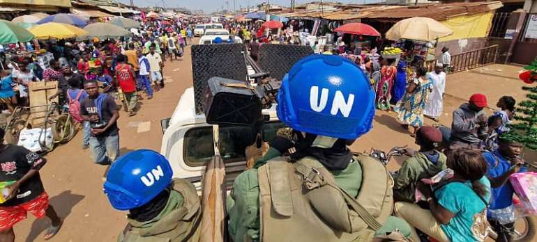 MINUSCA: UN peacekeepers on patrol in a market town in Central African Republic in the lead up to the December 2025 elections