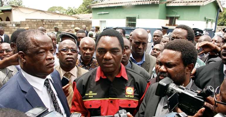 Zambia's current President Hakainde Hichilema talks to journalists ahead of the 2016 elections, which he lost. Ahead of this year's August 13 vote, Hichilema's administration has introduced legislation stiflin