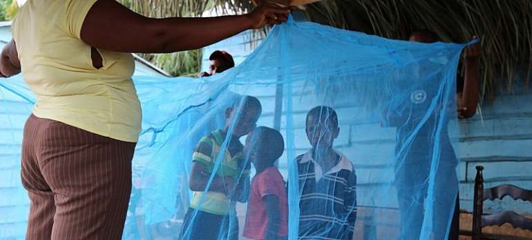 WHO/PAHO: Children surrounded by protective malaria net in the Dominican Republic