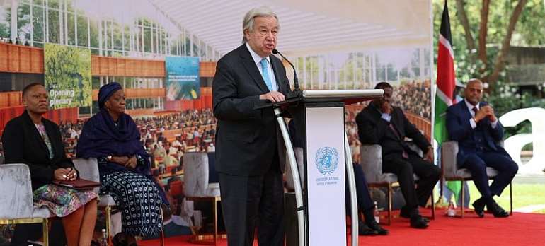 UN Nairobi/Julius Mwelu: UN Secretary-General AntÃ³nio Guterres (centre) with other officials at the inauguration of new office buildings at the UN Office in Nairobi and groundbreaking of the conference facility