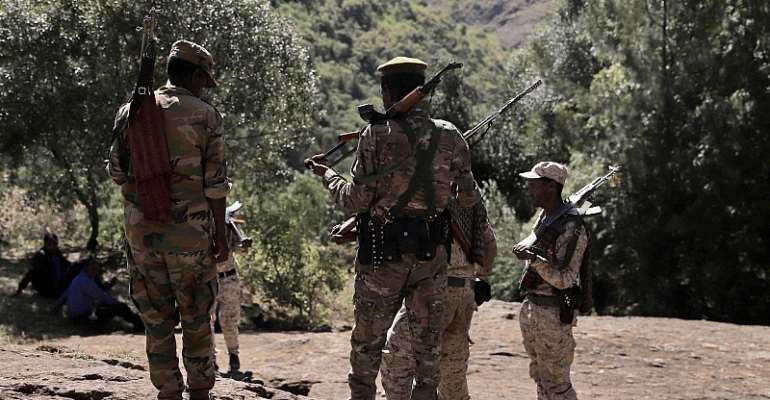 Members of the Amhara Special Forces stand guard in Lalibela in the Amhara region, Ethiopia, January 25, 2022. (Reuters/Tiksa Negeri)