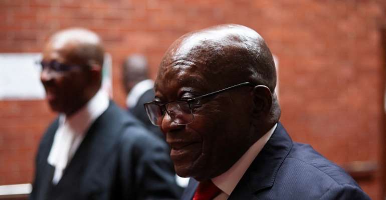 Former South African President Jacob Zuma arrives at the High Court in Pietermaritzburg on March 20, 2023. On June 7, the court prohibited Zuma from continuing the private prosecution of journalist Karyn Maughan. (Reuters/Rogan Ward)