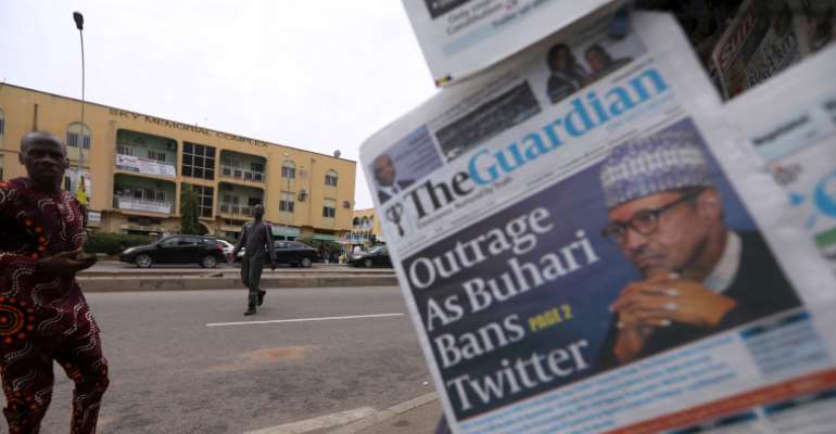 Newspapers are seen at a newsstand in Abuja, Nigeria, on June 5, 2021. Nigeria's broadcast regulator recently ordered all broadcasters to cease using Twitter. (Reuters/Afolabi Sotunde)