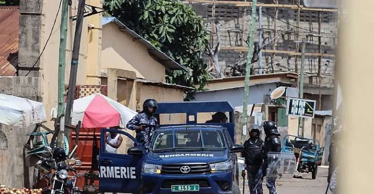 Togolese Gendarmerie in Togo's capital LomÃ© on June 6, 2025, a day on which protesters demonstrated against the government. Two French outlets have since been suspended for undermining Togo's image. (Photo: AFP)