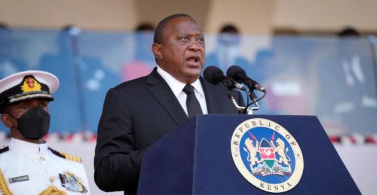 Kenya's President Uhuru Kenyatta is seen in Nairobi on April 29, 2022. CPJ recently joined a letter calling on Kenyatta and other officials to maintain internet access throughout the upcoming elections. (AP/Khalil Senosi)