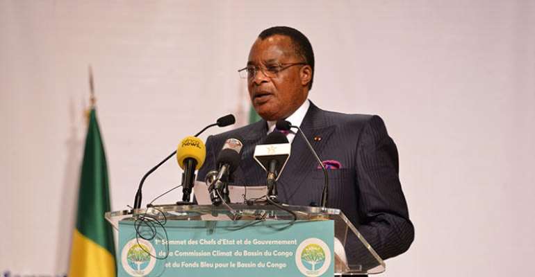 Republic of Congo President Denis Sassou Nguesso speaks on April 29, 2018, in Brazzaville. Editor Ghys FortunÃ© DombÃ© Bemba was released July 3, 2018, after nearly 18 months in prison without charge in Brazzaville. (AFP/Laudes Martial Mbon)