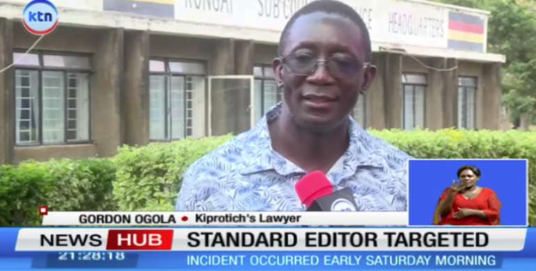 A lawyer for Alex Kiprotich said he believes the journalist was trailed and almost seized by 'state agents' after The Standard Group reported on the shortcomings of President William Ruto's administration. (Screenshot: KTN News Kenya/YouTube)