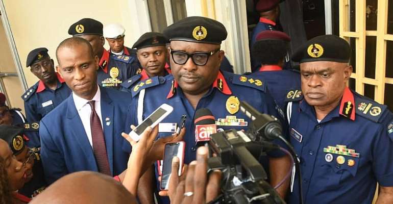 Dr. Nnamid Nwinyi, the Deputy Commandant-General,  NSCDC, responding to questions from journalists at the Civilian Protection and Civilian Harm Mitigation Training at the NSCDC Headquarters in Abuja