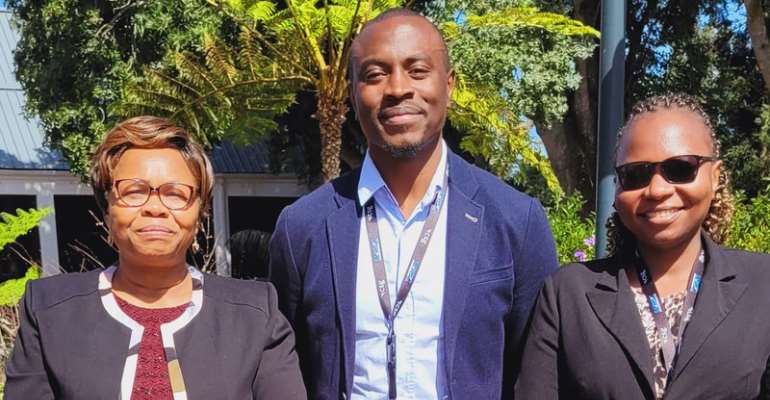 Humphrey Owuor Otieno with his supervisors, Dr Bessie Malila and Dr Joyce Mwangama.                                                                                                                                                              
