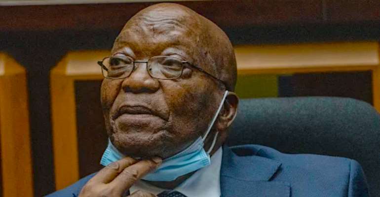 Former South African President Jacob Zuma, as pictured in Pietermaritzburg, South Africa, on January 31, 2022, is privately prosecuting journalist Karyn Maughan. (AP Photo/Jerome Delay/Pool)