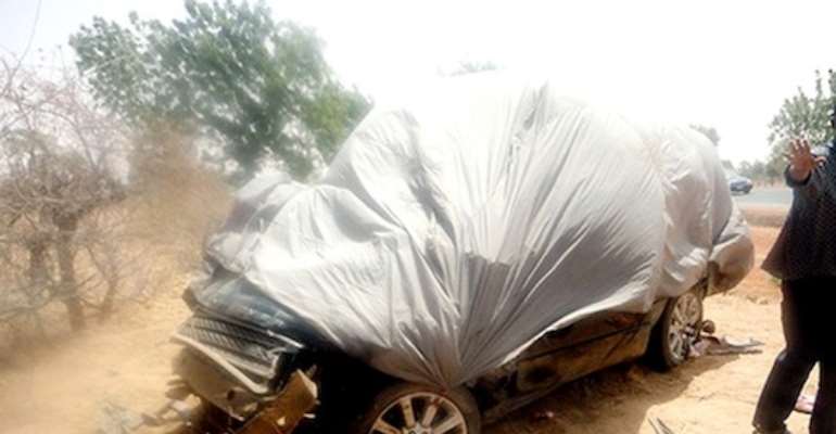 KATSINA STATE GOVERNOR IBRAHIM SHEMA'S LAND ROVER RANGE ROVER SUV AFTER THE FATAL ACCIDENT IN KATSINA TODAY, MARCH 15, 2011.