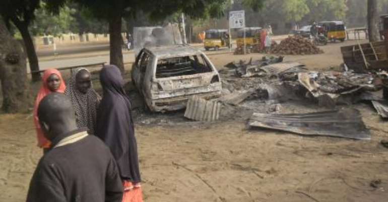 AFTERMATH: The scene of the double suicide attack in Potiskum, Yobe state