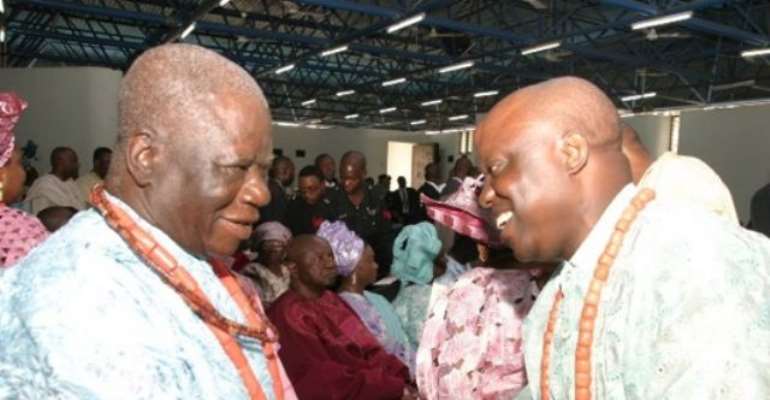 PHOTO: L-R: A FILE PHOTO OF DELTA STATE GOVERNOR EMMANUEL UDUAGHAN WITH CHIEF EDWIN CLARK AT AN EVENT.