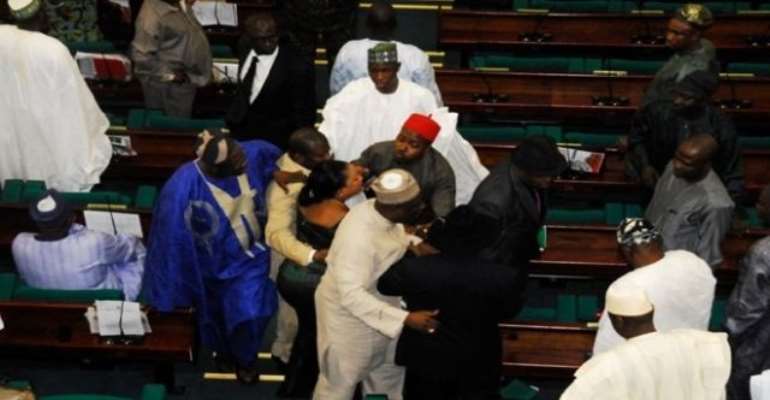 PHOTO: FEDERAL LAWMAKERS DURING THE BRAWL THAT LEFT SOME MEMBERS SUSPENDED.