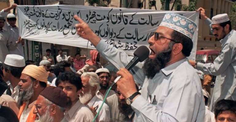 Strict: Scores of people have been arrested in Pakistan under the country's harsh blasphemy laws, which carry sentences of life in prison or the death penalty, though executions are rarely carried out