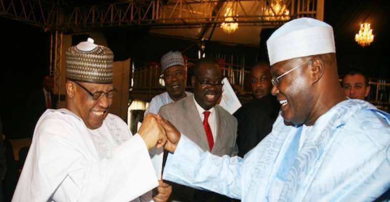 PHOTO: PDP PRESIDENTIAL ASPIRANTS; L-R: FORMER MILITARY DICTATOR, GENERAL IBRAHIM BABANGIDA AND FORMER VICE PRESIDENT, ALHAJI ATIKU ABUBAKAR AT A  DAILY INDEPENDENT NEWSPAPER FUNCTION IN ABUJA ON TUESDAY, SEPTEMBER 28, 2010.