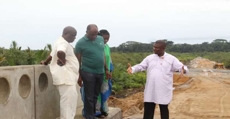 Hon. Victor Giadom. (right) during the Governor inspection at<br />Ogoni-Opobo-Andoni Unity Road in Rivers State, Sunday.