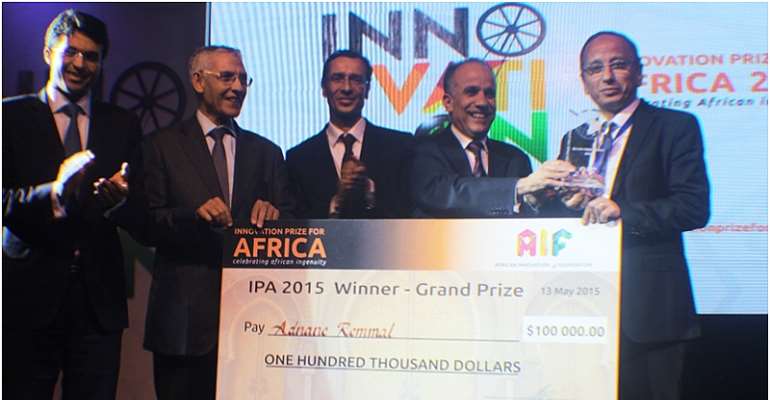 Adnane Remmal (right) IPA 2015 winner, with the Ministry of Industry, Trade, Investment and Digital Economy officials and AIF Founder, Jean-Claude Bastos de Morais (centre)