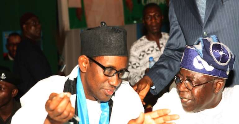 PRESIDENTIAL CANDIDATE OF THE ACTION CONGRESS OF NIGERIA (ACN), NUHU RIBADU (L) AND ACN FOUNDER AND FORMER LAGOS STATE GOVERNOR, SENATOR BOLA TINUBU AT THE ACN COLLOQUIUM IN ABUJA TODAY, FEBRUARY 16, 2011.