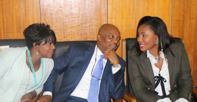 Deputy-Governor of Anambra State,Dr Nkem Okeke with his wife, Oby (left) and wife of the Governor, Ebelechukwu Obiano (right)