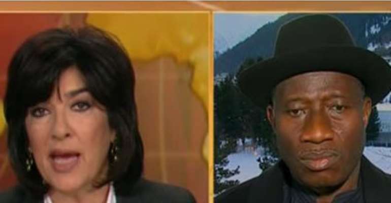 CNN'S CHRISTIANE AMANPOUR DURING AN INTERVIEWWITH PRESIDENT GOODLUCK JONATHAN ON WEDNESDAY NIGHT, JANUARY 23, 2013