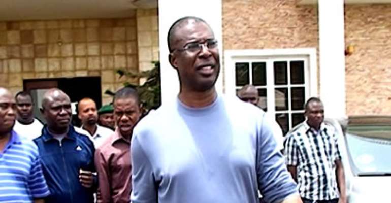 FORMER GOVERNOR OF BAYELSA STATE, TIMIPRE SYLVA BEING TAKEN AWAY BY SECURITY OPERATIVES FROM HIS ABUJA HOME. MAY 08, 2013