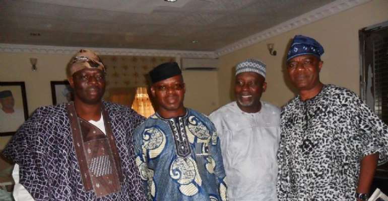 (L-R) Chairman, Ekiti Positive Forum (EPF), Chief D. O. Oke, former governor of Ekiti State, Chief Segun Oni, the forum Secretary, Evang. Gbenga Adekunle and former commissioner for information in the State