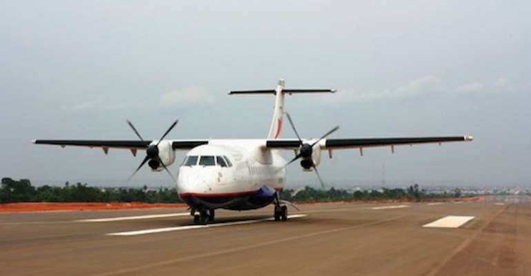 AN OVERLAND OPERATED AIRCRAFT LANDS AT THE ASABA INTERNATIONAL AIRPORT TODAY, MARCH 24, 2011.