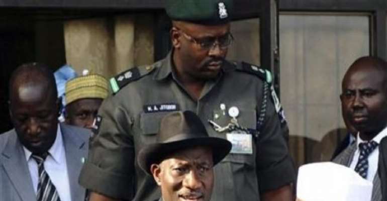 PHOTO: PRESIDENT GOODLUCK JONATHAN AFTER HIS RULING PARTY MEETING IN ABUJA RECENTLY.