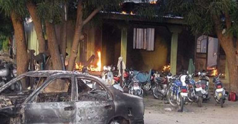 PHOTO: A FILE PHOTO SHOWS A BUILDING OF AN ISLAMIC RELIGIOUS SECT IN FLAMES AFTER NIGERIAN SOLDIERS ALLEGEDLY SET IT ABLAZE WHEN IT RAIDED THE SECT MOSQUE IN MAIDUGURI, BORNO STATE.