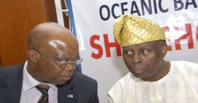PHOTO: L-R: OCEANIC BANK GMD, MR JOHN ABOH WITH BANK CHAIRMAN, APOSTLE HAYFORD ALILE AT OCEANIC'S INTERACTIVE SESSION WITH SHAREHOLDERS.