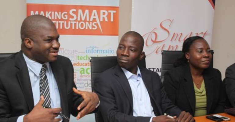 L-R Program Management,3RT Solutions, Mr. Afolabi Oni, Chief Executive Official , 3RT Solutions , Mr, Ayo Olanlokun and Admin and Communications , Mrs, Jumoke Dare, during a press briefing on Smart Campus , held in Lagos , yesterday