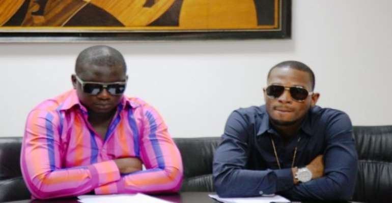 PHOTO: WANDE COAL (L) AND D'BANJ, DURING THE PRESS CONFERENCE.