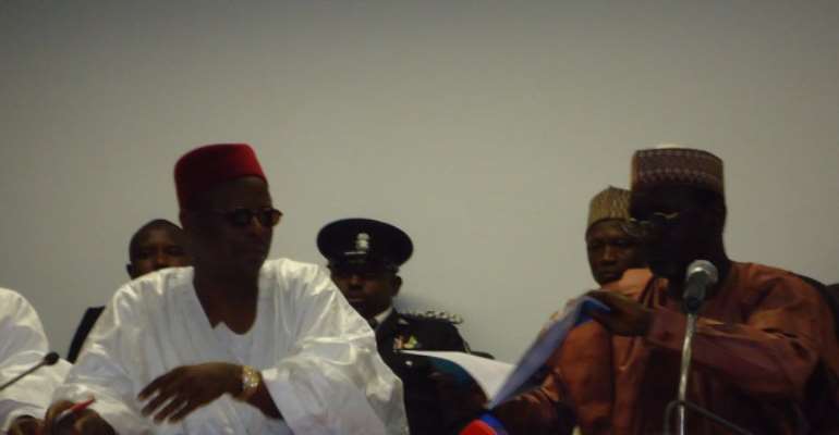 L-R: KANO STATE GOVERNOR RABIU MUSA KWANKWASO AND FORMER GOVERNOR IBRAHIM SHEKARAU DURING THE HANDOVER CEREMONY IN KANO TODAY, MAY 29, 2011.