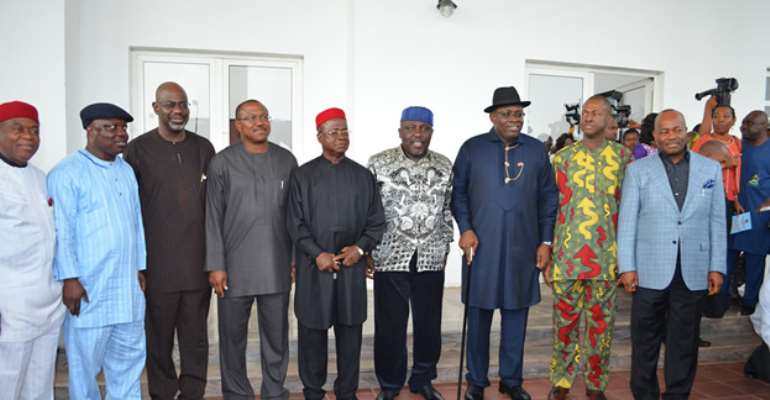 CROSS SECTION OF GOVERNORS PRESENT DURING THE MEETING OF SOUTH-SOUTH AND SOUTH EAST GOVERNOR'S HELD AT THE GOVERNMENT HOUSE, ASABA, DELTA STATE. MAY 12, 2013
