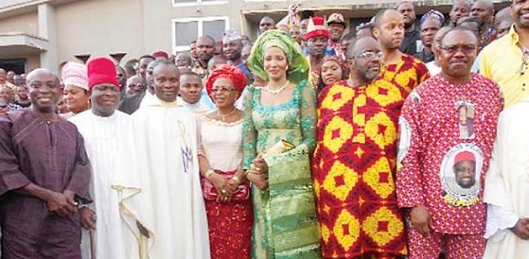 Uwazurike (left), Umeh, Bianca (middle), Emeka and Obi at Ikemba's memorial mass  