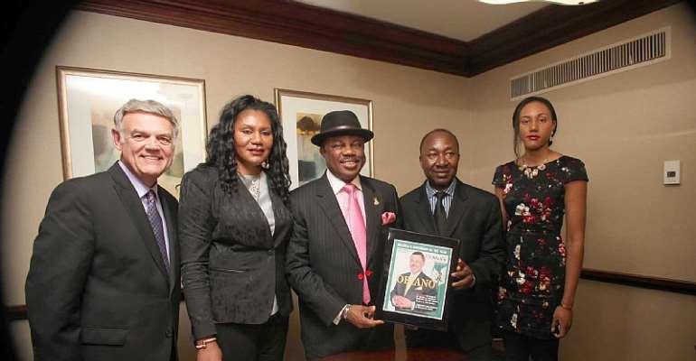 USAfrica's Vice President Dr. Keith Robinson, Gov & First Lady Obiano, USAfrica Founder Dr. Chido Nwangwu and Gechi Obino- USAfrica award Photo from Jan 9, 2015-Lrs