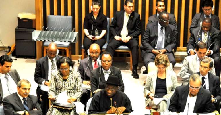 PRESIDENT GOODLUCK EBELE JONATHAN AT THE UN HIV/AIDS SUMMIT IN NEW YORK TODAY, JUNE 07, 2011.