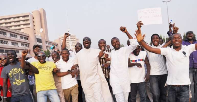 A PROTEST MARCH IN ABUJA TODAY, LED BY DINO MELAYE, A FORMER MEMBER OF THE HOUSE OF REPRESENTATIVES. PHOTO: THEWILL.