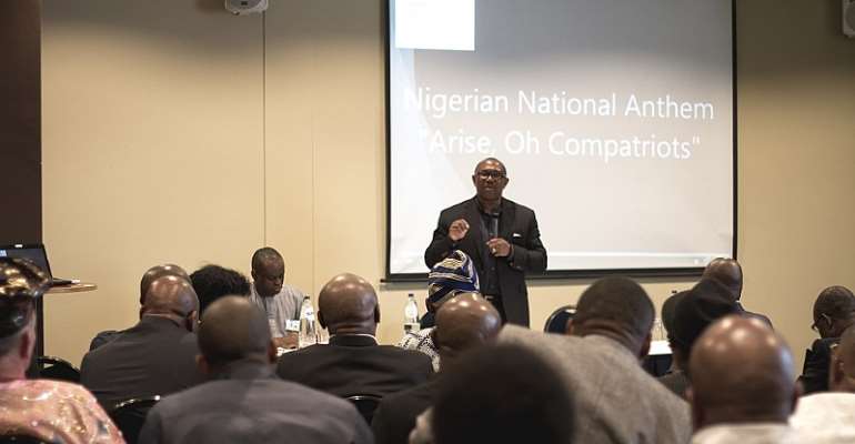 Peter Obi addressing Nigerians in Amsterdam, The Netherlands