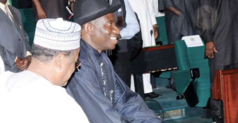 PHOTO: PRESIDENT GOODLUCK EBELE JONATHAN PRESENTS THE 2011 PROPOSED FEDERAL BUDGET EXPENDITURE TO A JOINT SESSION OF THE NATIONAL ASSEMBLY TODAY, DECEMBER 15, 2010.