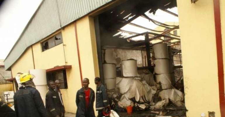 PHOTO: THE SUN NEWSPAPER PRESS HALL AFTER THE FIRE INCIDENT.