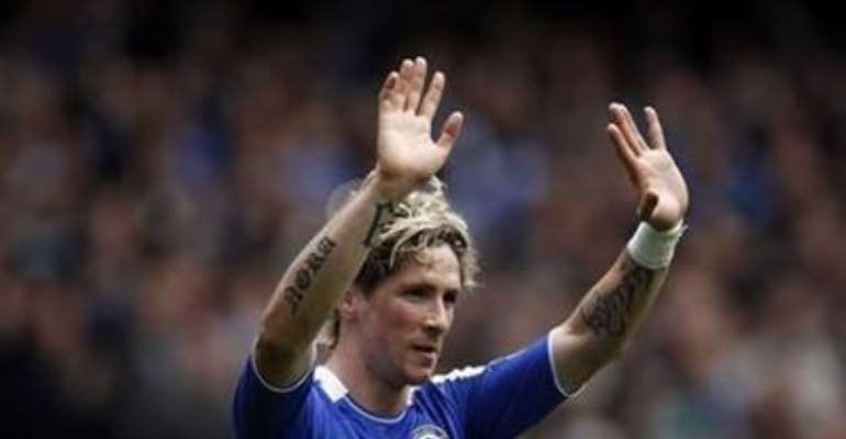 CHELSEA'S FERNANDO TORRES CELEBRATES AFTER SCORING HIS SECOND GOAL AGAINST LEICESTER CITY DURING THEIR ENGLISH FA CUP QUARTER-FINAL MATCH AT STAMFORD BRIDGE, MARCH 18, 2012.