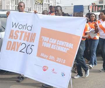 Cross session of Volunteers at the 2015 World Asthma Day walk sponsored by GlaxoSmithKline (GSK) in collaboration with Elias Nelson Oyedokun Foundation (ENOF) held in Lagos today, 5th May, 2015.