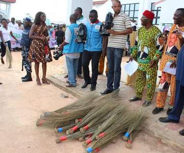 A heap of Brooms (APC Symbol) gathered as a sign of surrenderbefore APGA chieftains
