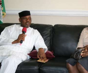 Ekiti State Governor, Engr. Segun Oni with Miss Roseline Ojo, a student of the University of Ado-Ekiti (UNAD), who regained her sight after a successful operation at the newly established Ophthalmology Centre in Ado-Ekiti, the State capital. Roseline was on a thank you visit to the governor ...today